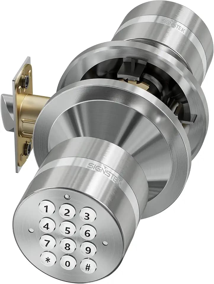 Keyless Entry Door Lock, Door Knob with Keypad, Smart Code Door Lock, Mute Mode, Passage Function, Easy to Install, Satin Nickel
