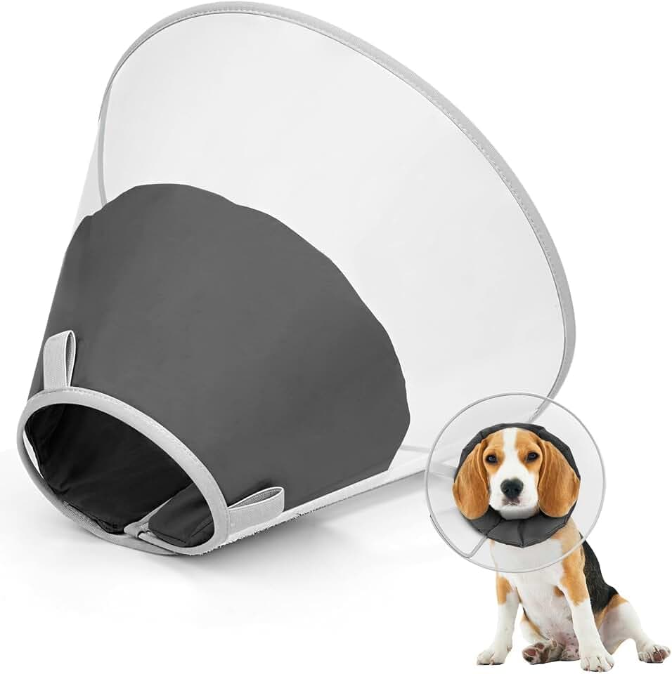 Supet Halskrause Hund zum Verhindern des Leckens mit weichem Polster, klare Elizabeth-Recovery-Halskrause nach Operation, alternative Kopfkrause für große, mittlere und kleine Hunde(ReinesSchwarz,2XL)