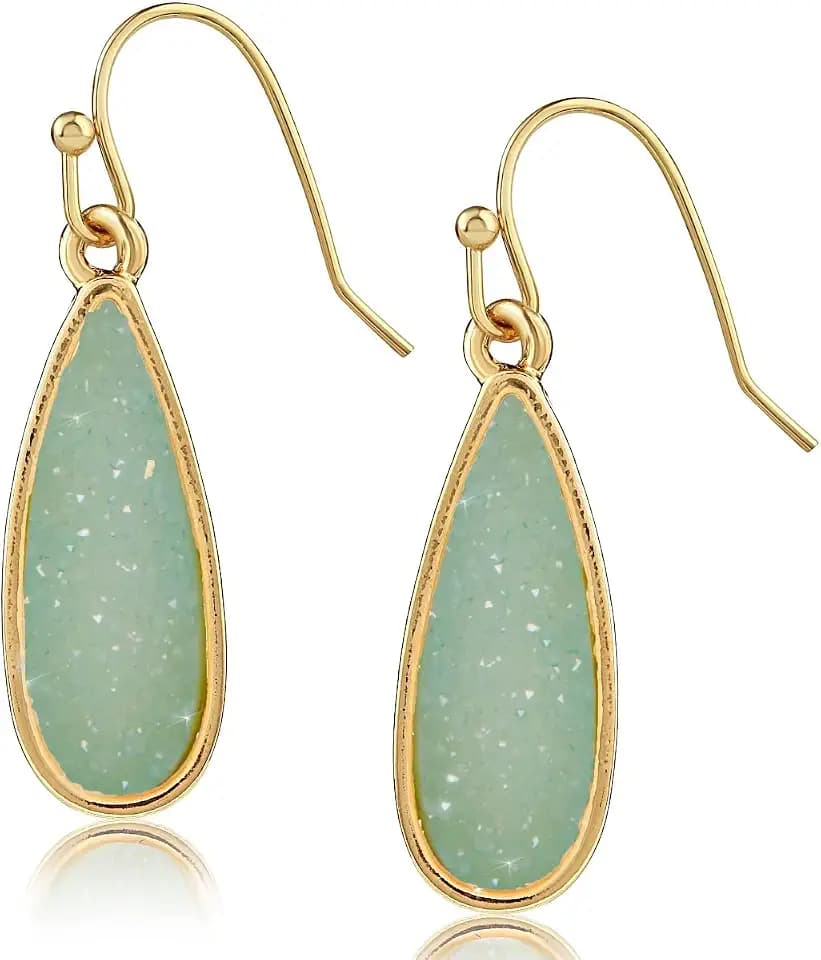 Teardrop Dangle Earrings for Women with Sparkly Boho Simulated Druzy Stones