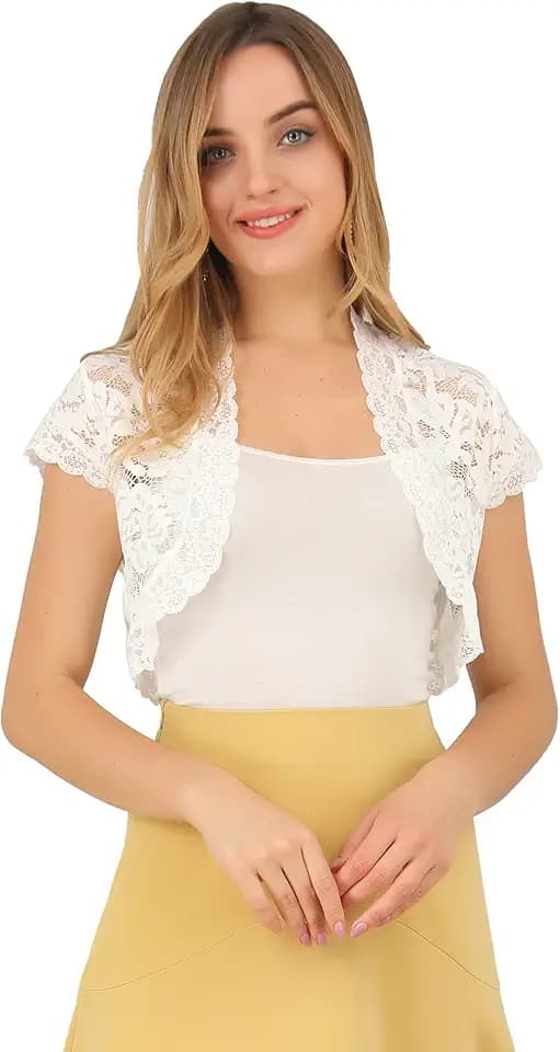 Allegra K Women's Lace Bolero Shrug Short Sleeve Sheer Floral Crop Cardigan