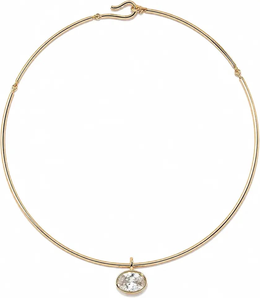 18k Gold Oval Bezel Collar Charm Necklace and Charms | Choker Pendant Necklace & Add On Charms