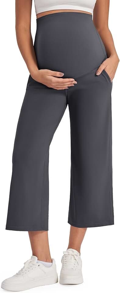 G4Free Umstandshose Damen Hohe Taille Yogahose Umstandsmode Sommer für Schwangere 3/4 Weites Bein Schwangerschafts Stretch Lose Lounge Arbeitshosen