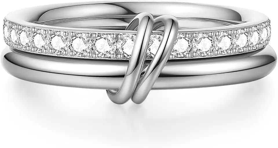 PDWZNBA Mothers Day Gifts for Mom 18K Gold-plated Stackable Rings for Women Interlocking Ring Gold-Silver Mixed Statement Rings Dainty Fashion Connected Band Thumb Ring Jewelry Gift for Women