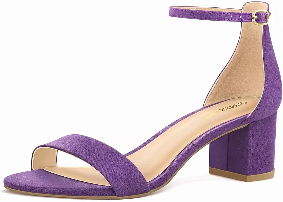 PIZZ ANNU Women's Low Block Chunky Heels Sandals Comfortable Open Toe Ankle Strap Party Dress Pump Shoes Strappy Buckle Heeled Sandal with 2 Inches Tall Thick Heel Design
