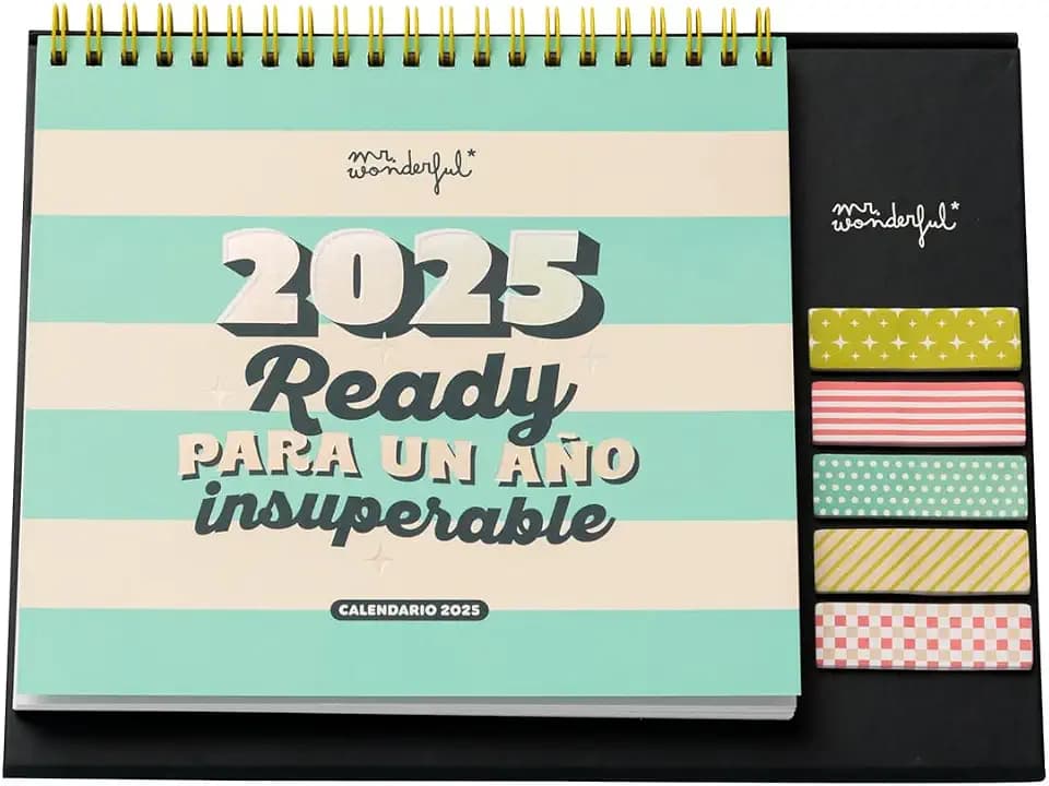 Mr. Wonderful - Tischkalender 2025 - Bereit für ein unschlagbares Jahr, enthält 6 Stickerbögen und 1 Block mit Haftnotizen