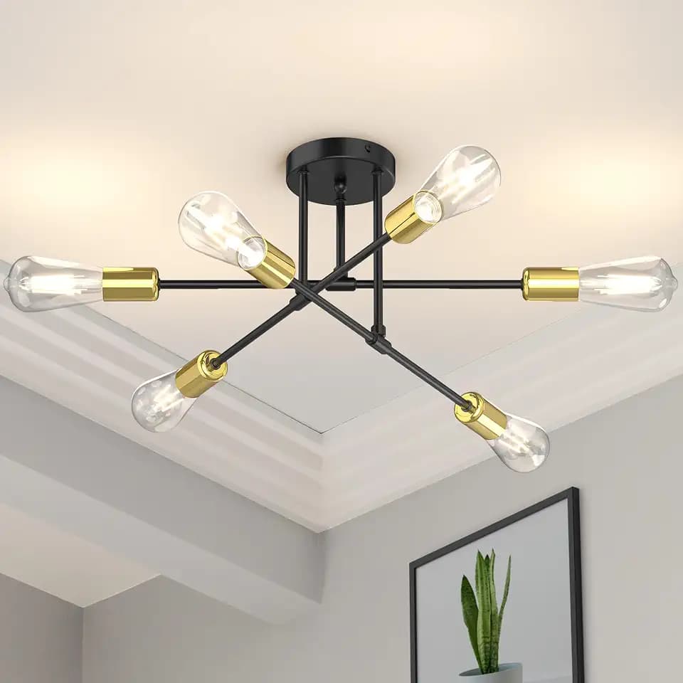 Phaosio 22" 6-Light Modern Sputnik Chandelier, Black and Gold Chandeliers
