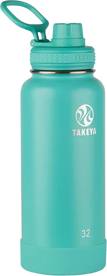 Takeya Actives Stainless Steel Water Bottle, Insulated Spout Lid, Keeps Drinks Cold 24 Hrs, Leakproof, Durable, Dishwasher Safe, Ideal for Gym, Travel, Fits Most Cup Holders, 32 oz/Teal