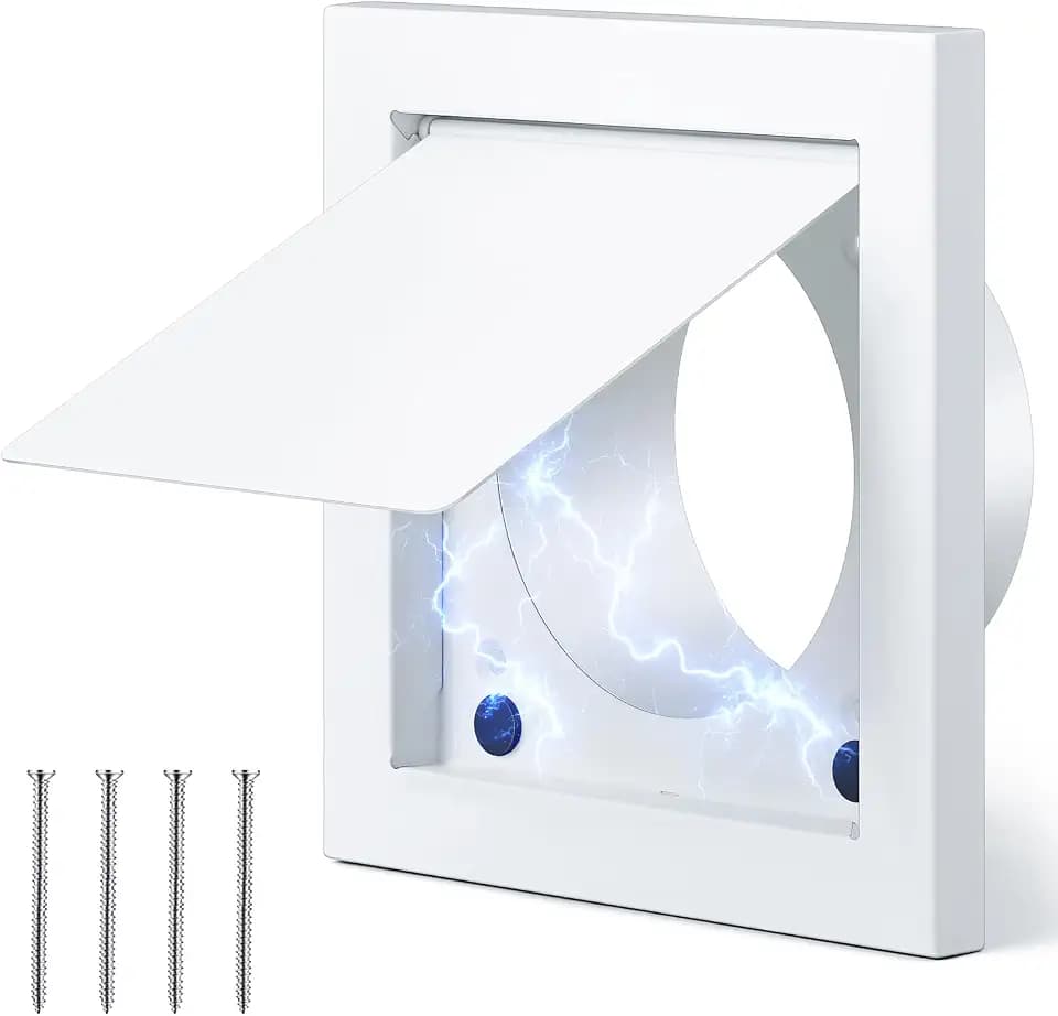 4'' Outside Dryer Vent Cover Magnetic Dryer Vent Cap Exhaust Outdoor Wall Galvanized Steel Bathroom Magnet Fan Exhaust Wall Cover Home Hood External Cap with 4 Screw Tilt Damper(White)