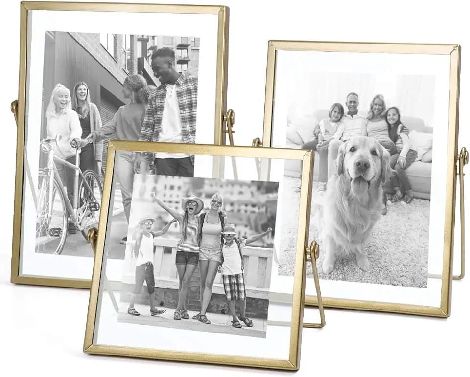 Gold Picture Frames Set of 3 — 4x4 4x6 5x7 Floating Glass Photo Frame Gift