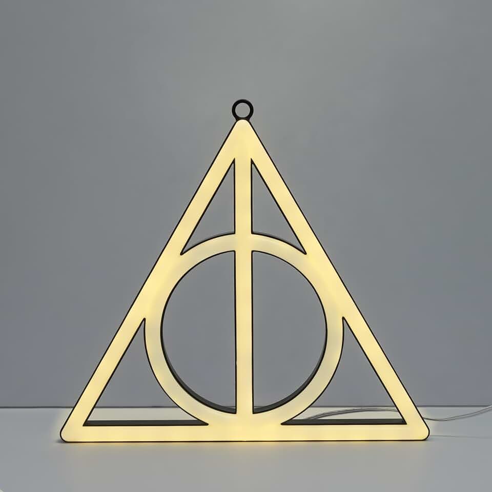 Idea Nuova Harry Potter The Deathly Hallow Neon Figural LED Hanging Wall Art,Magical Wall Décor, 8.07"x7.3"