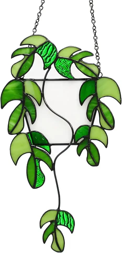 Monstera Stained Glass Window Hanging,Handcrafted Real Stained Glass Plant Suncatcher for Home Indoor Window Wall Decor, Gifts for Plant Lovers,Women,Mother's Day,Christmas
