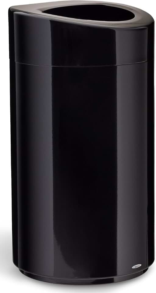 Safco Open Top Trash Can, 14 Gallon Stainless Steel, Modern Garbage Can for Indoor Use, Black