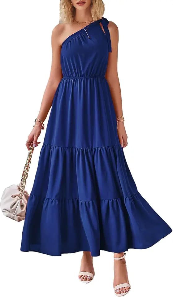 PRETTYGARDEN Women's One Shoulder Boho Floral Maxi Dress