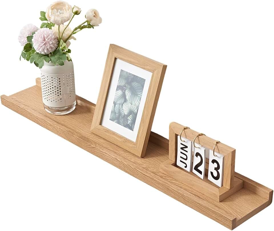 Gieanoo Bilderleiste Holz,80cm Eiche Wandregal Holz Regal Massiv Schweberegal gewürzregal regalbrett Hängeregal Ideal für Wohnzimmer Schlafzimmer Badezimer