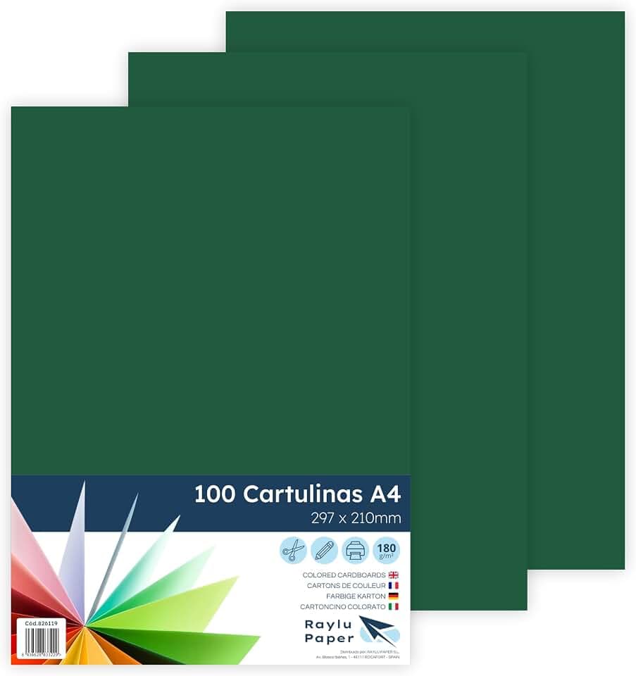RAYLU PAPER – Tonpapier A4, 100 Stück Kartonpapier 180g/m², 210 x 297 mm, professionelle farbige Kartons für Büro, Kopierpapier, Buntes Papier zum Basteln (Dschungelgrün)