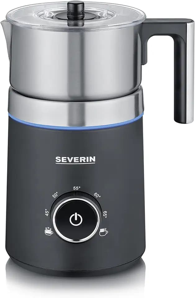 SEVERIN SPUMA 700 Induktions-Milchaufschäumer, elektrischer Milchaufschäumer ohne Anbrennen, spülmaschinengeeigneter Milchschäumer, Edelstahl-gebürstet/schwarz-matt, SM 3586