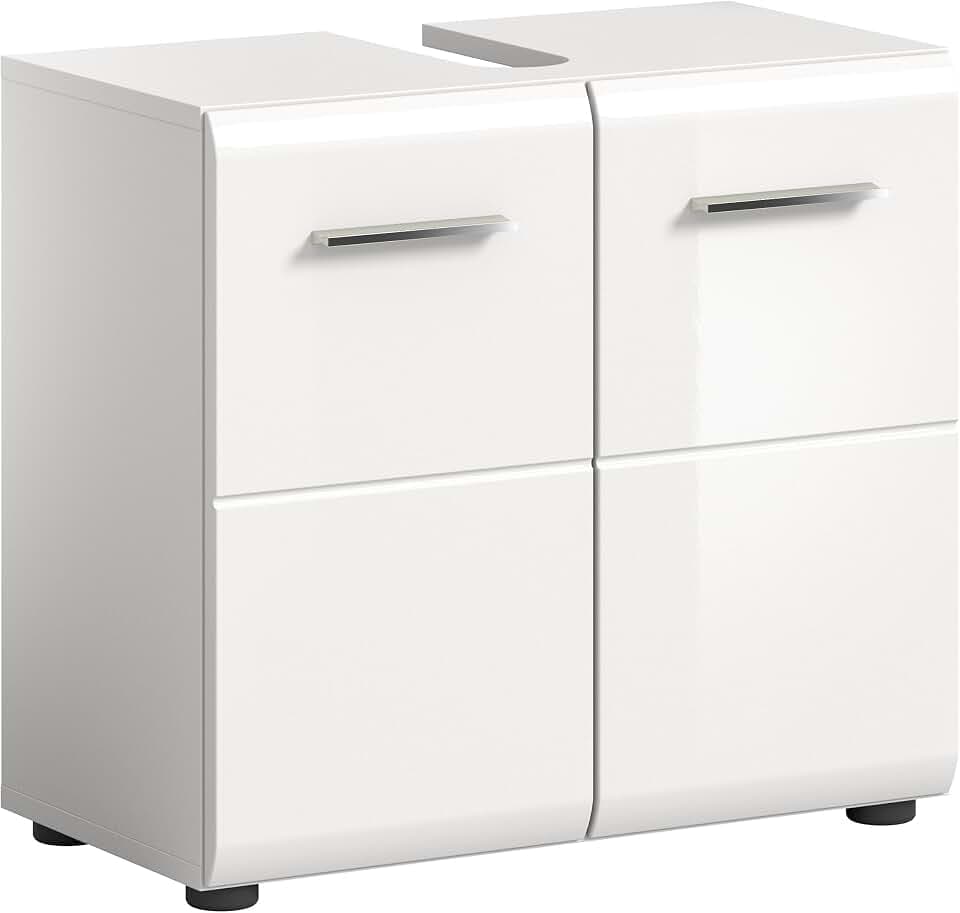 xonox.home - Waschbeckenunterschrank Ice 60x54x32 cm in weiß Hochglanz Tiefziehfront Korpus weiß - Unterschrank Waschtischunterschrank Badezimmerunterschrank