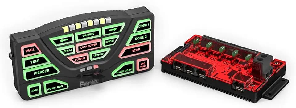 Feniex 4200-Data Link Controller | 60-Amps High Current | Universal Compatibility |18 Programmable Backlit Buttons, 20 Aux Outputs, 8 Inputs, Ultra Rugged | Controller