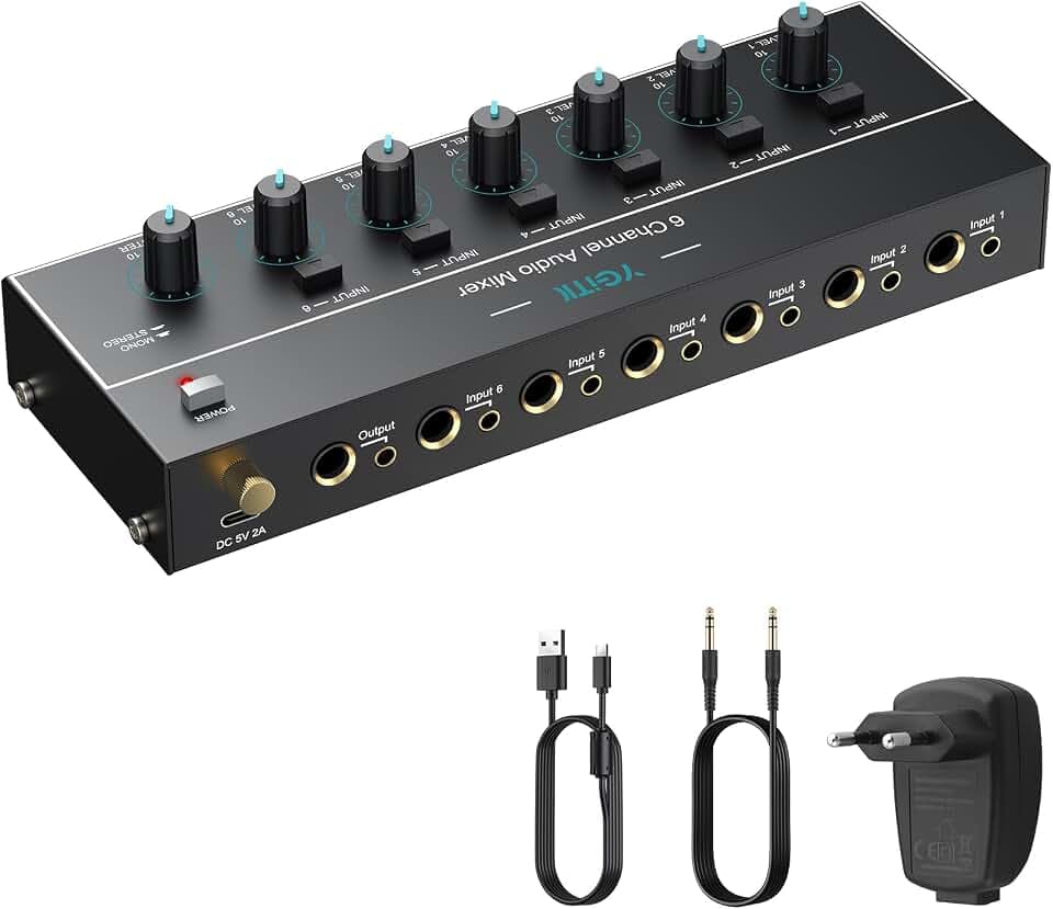 6 Kanal Audio Mixer 6,35 mm+3,5 mm Mini-Audiomischer