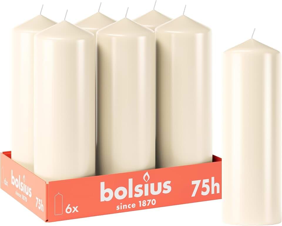 Bolsius Glatte Stumpenkerzen - Elfenbein - 6 Stück - 20 x 7 cm - Dekorative Haushaltkerzen - Brenndauer 75 Stunden - Unparfümierte - Enthält Natürliches Pflanzenwachs - Ohne Palmöl