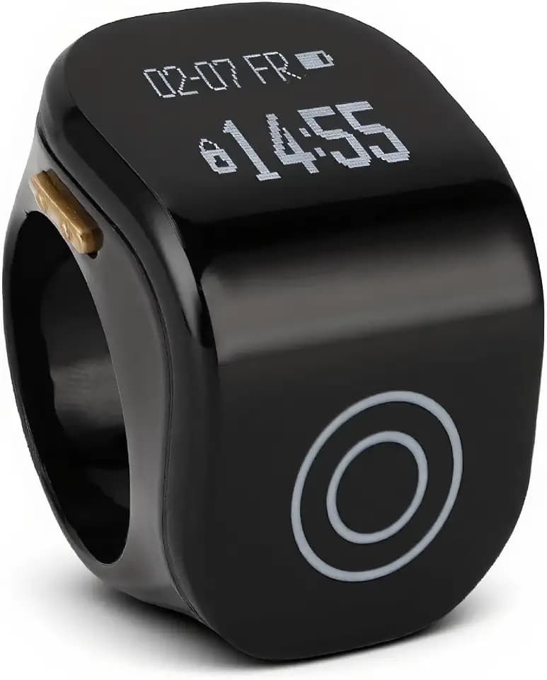 Annadue Smart Tasbih Counter Ring, Digital Electronic Tally Counter mit Intelligenter Touch -Technologie und Großes LCD -Display für Muslimische Islamische Gebete, Arbeit, Sport (Black)