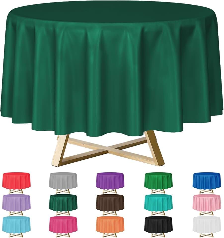 YSYJ 12 Pack Dark Green 84 Inch Disposable Plastic Tablecloths Round Table Cloth Plastic Table Cover for Parties