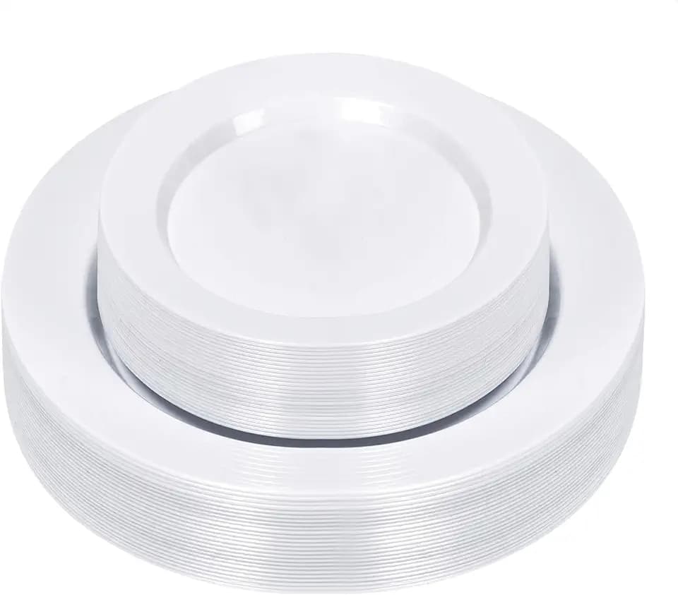 Bestluck Plastic Plates 50PCS White Plates Disposable Heavy Duty Reusable