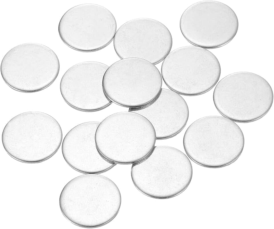 sourcing map 50 Stück Edelstahlscheiben, 20 mm Durchmesser, 1 mm dick, 304 Edelstahl, flach, rund, Kreisplatte für Handwerk, Metallstanzen und Schmuckherstellung