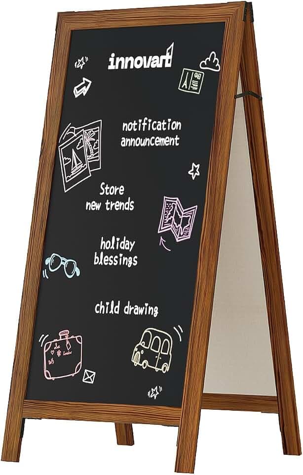 INNOVART A-Frame Chalkboard Sign, Sidewalk Sign 57" x27" with Liquid Chalk, Eraser and Rag, Free Standing Chalkboard Easel, Sandwich Chalkboard for Restaurant, Business, Wedding or Events, Dark Brown