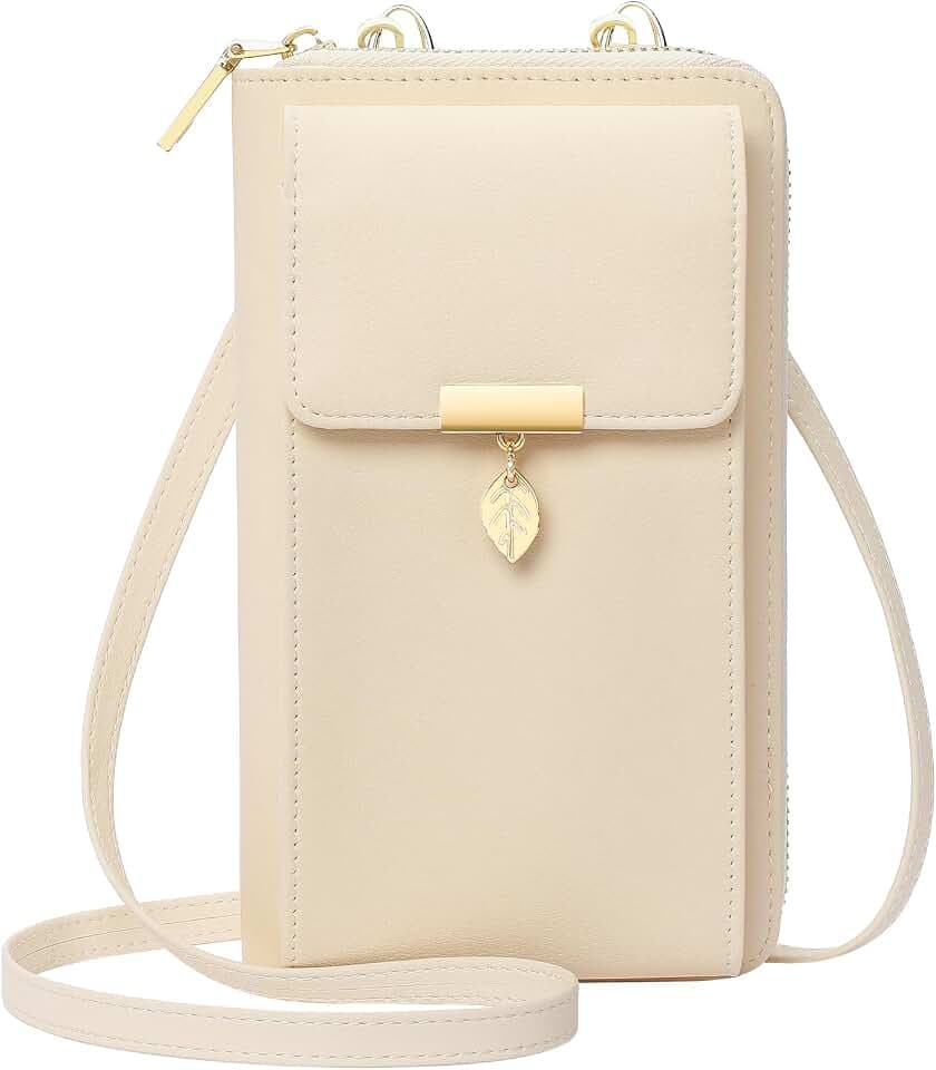 Geldbörse Damen Handytasche zum Umhängen Leder PU Damen Umhängetasche Kleine RFID Schutz Handy Geldbeutel Frauen mit 12 Kartenfächer Handy Schultertasche Klein mit Reißverschluss (Beige)