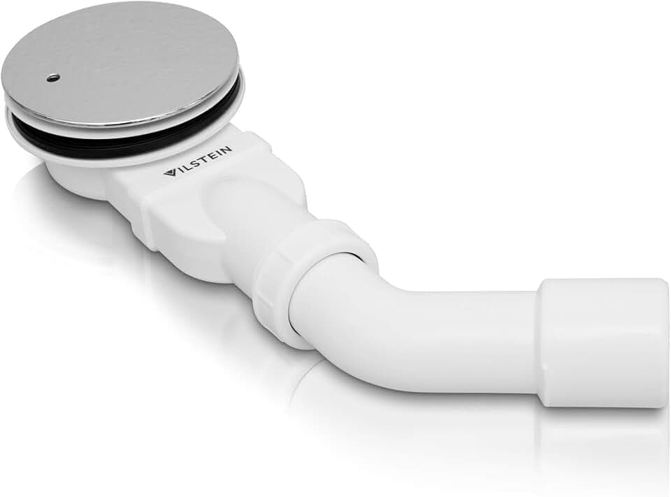 VILSTEIN® Ablaufgarnitur 90mm für Dusche & Badewanne, Extra Flacher Duschablauf mit Geruchsstop & Haarsieb, 20L/Min Ablaufleistung, Chrom Abdeckung, Badewannen- & Duschabfluss Set