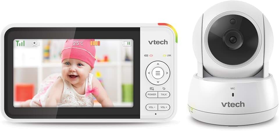 VTech VM924 Video Babymonitor mit Kamera, 5" LCD-Display, Lange Akkulaufzeit, Nachtsicht, 300 Meter Reichweite, Pan&Tilt&Zoom, Lullaby, Beruhigende Geräusche, Temperatursensor