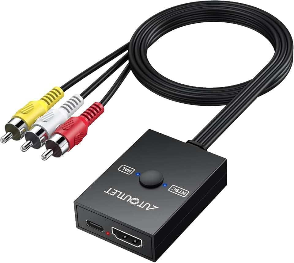 AUTOUTLET HDMI auf RCA Konverter 1080P mit PAL/NTSC Schalter, Plug & Play
