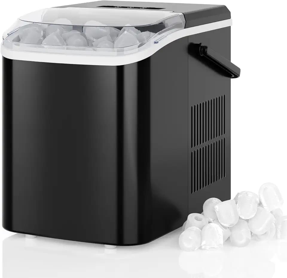 DUMOS Countertop Ice Maker with Handle, Portable Ice Machine for Home Black