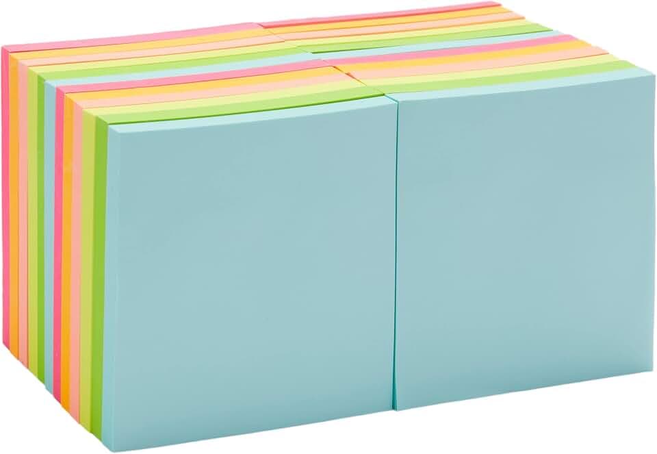 Amazon Basics Square Sticky Notes for Organizing, Reminders, To Do Lists, Clean Removal, 3"x3", 24-Pack, Assorted Colors