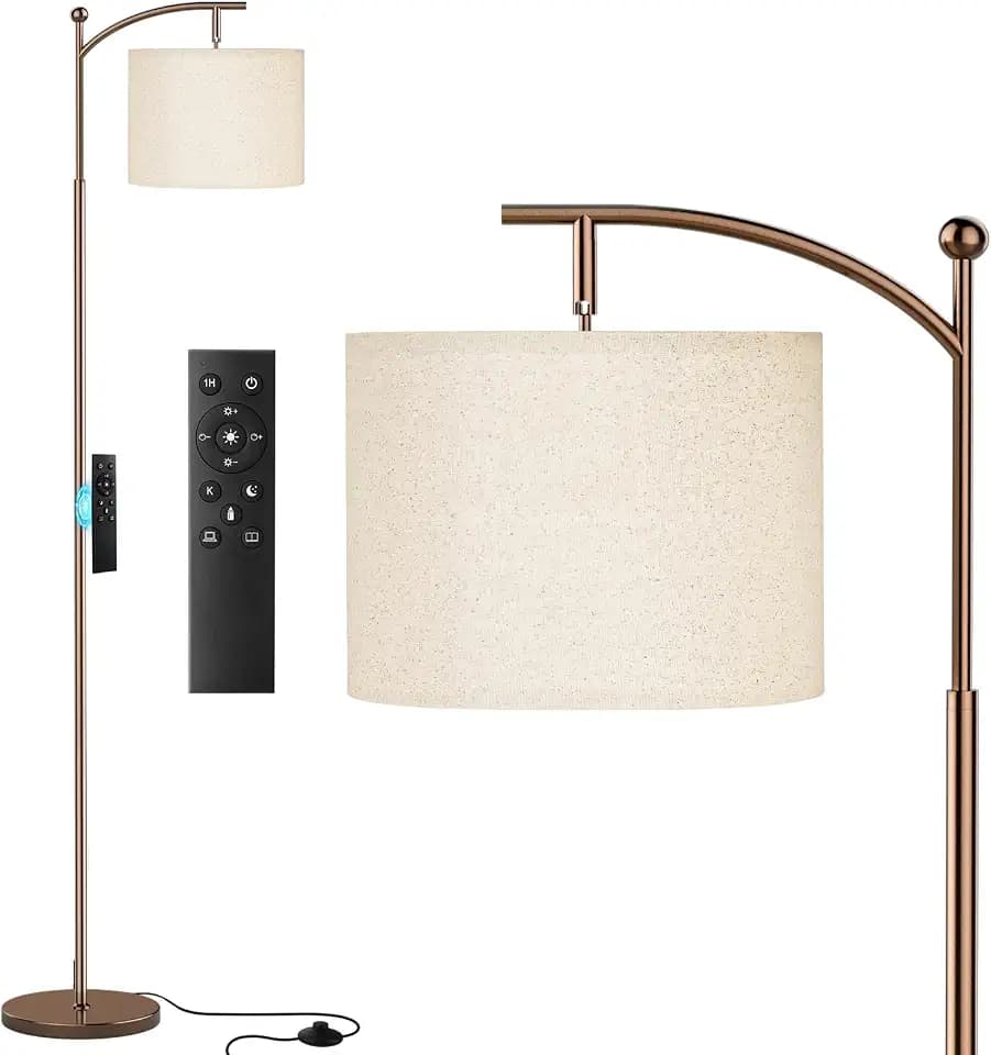 60" Floor Lamp with Remote and Stepless Dimmable Bulb, Deep Beige Shade