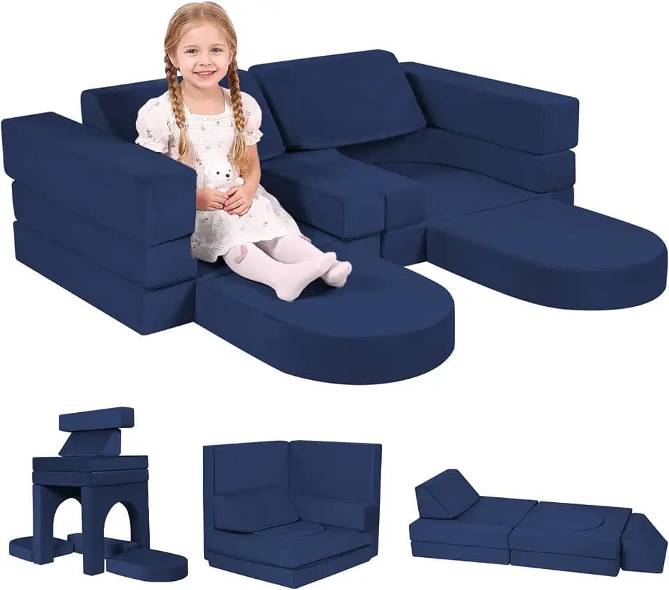 MeMoreCool Spielsofa Kinder, Schaumstoff Bausteine Sofa, Navy