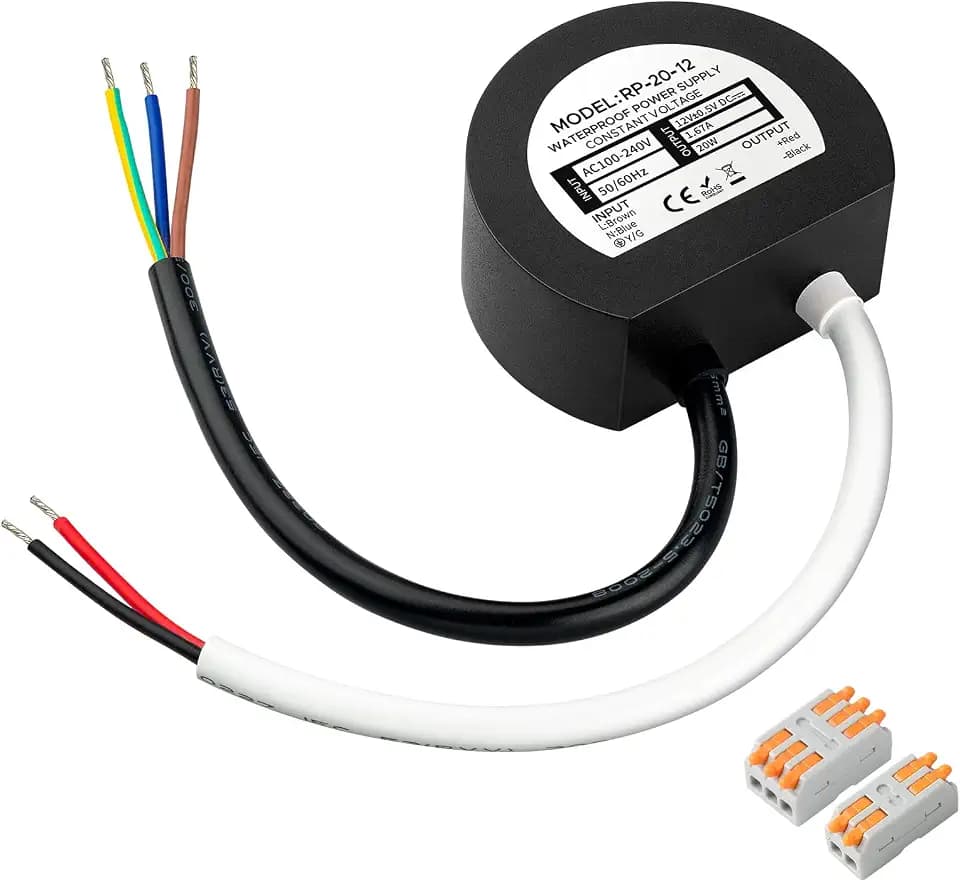 LED Trafo 12V, Trafo 230V auf 12V 20W 1.67A, Wasserdichtes IP67 Runder LED Transformator Für Beleuchtung im Innen- und Außenbereich