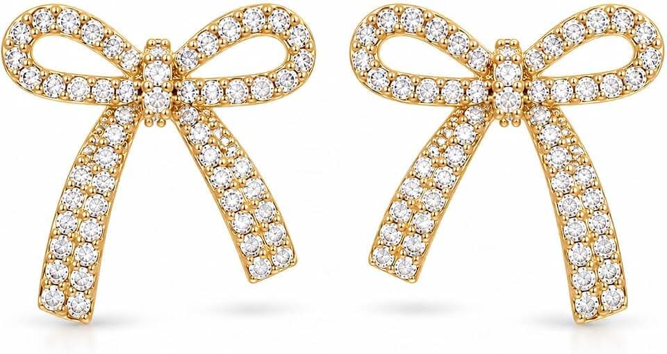 Bow Earrings for Women Sparkly Rhinestone Bow Stud Earrings Jewelry