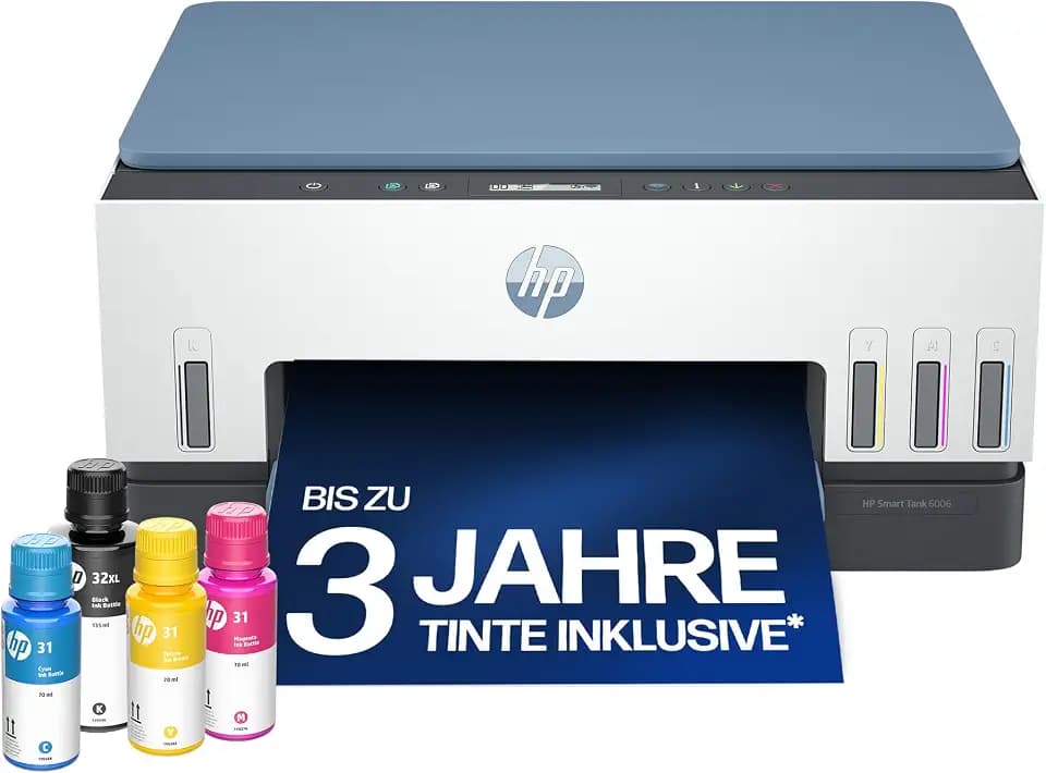 HP Smart Tank 6006 3-in-1 Multifunktionsdrucker (WLAN; Mobiles Drucken) – 3 Jahre Tinte inklusive, 3 Jahre Garantie, großer Tintentank, hohe Reichweite, Drucken in hoher Qualität