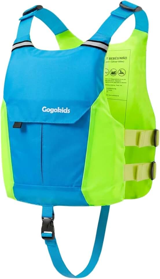 Gogokids Swim Vest for Kids & Youth 50-125 lbs, Lightweight Low Profile Swim Vest with Front Pocket, Adjustable Buckles, Reflective Strips, Floaties for Swimming, Kayaking and Boating