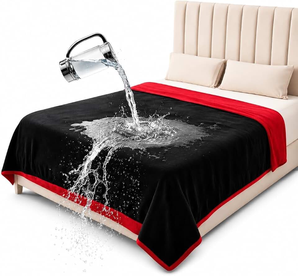 wasserdichte Decke, Hundedecke Wasserdicht, Liebesdecke Wasserdicht, Katzendecke, Hundedecke Sofa, Rot und Schwarz, Tagesdecke (203x229cm)