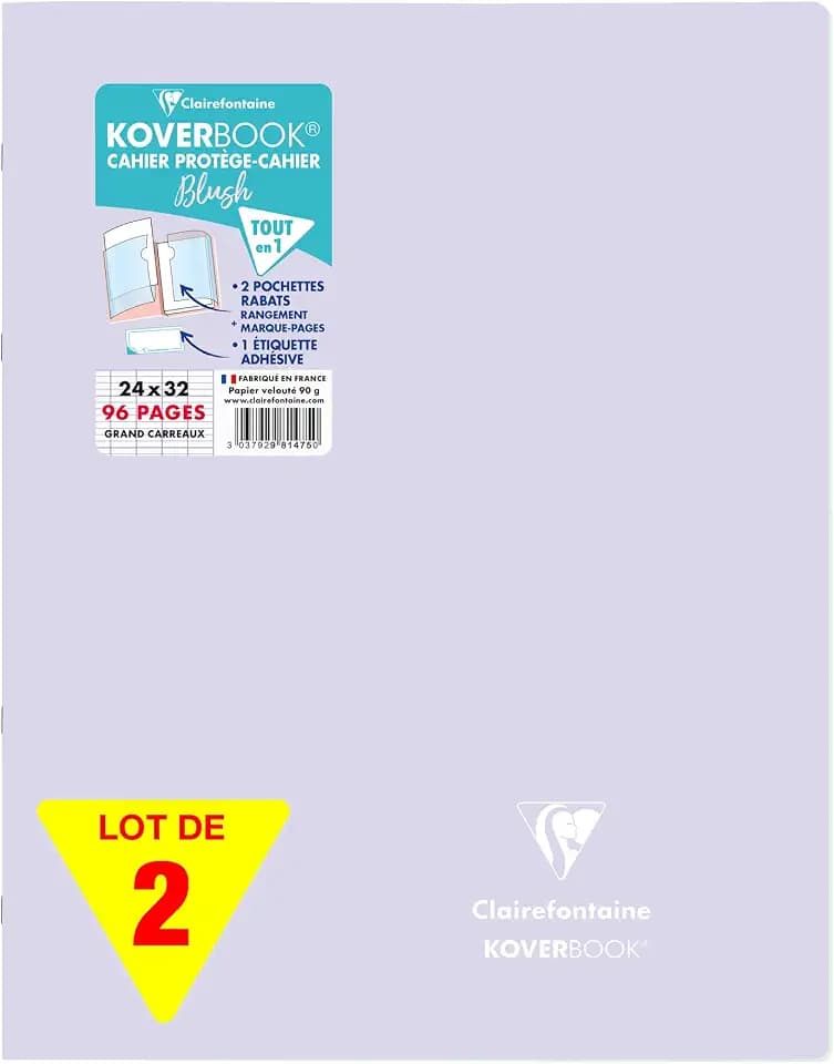 Clairefontaine 981475AMZC 2 Hefte Koverbook A4+ 48 Blatt kariert Rand Lila