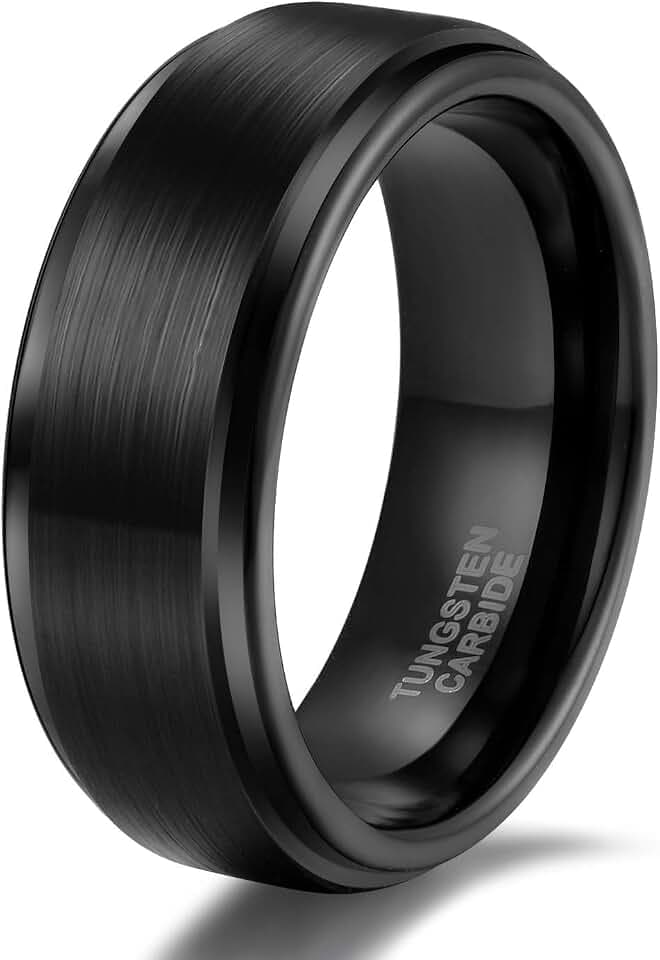 TRUMIUM 4mm 6mm 8mm Black Tungsten Rings for Men Women Step Edges Size 4-15