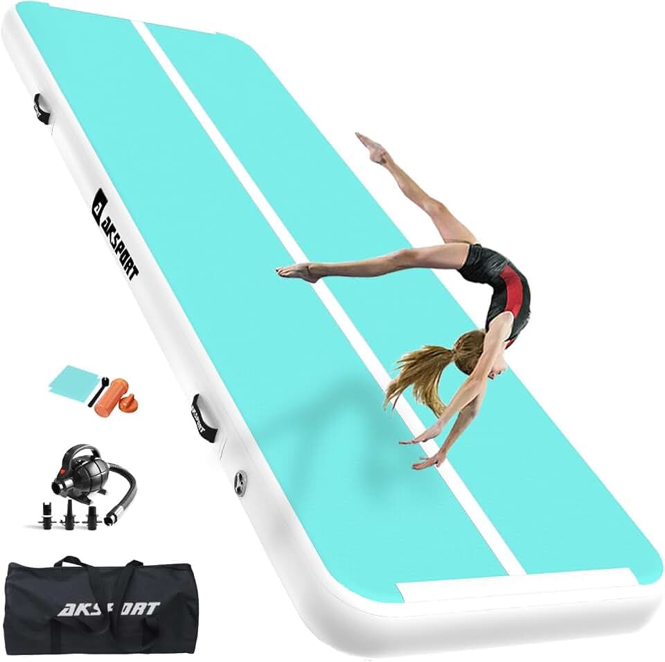 AKSPORT Air Matte Track Tumbling Matte,3/4/5/6m Aufblasbar Gymnastikmatte Turnmatte Tumbling Matten 10/20cm hoch mit Luftpumpe für Zuhause/Taumel/Turnhalle/Ausbildung/Cheerleading