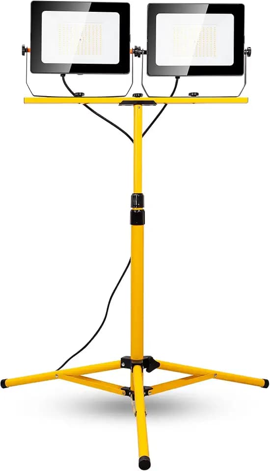 20000 Lumen Work Lights with Stand, 200W Dual Head LED Work Light, Waterproof Lamp with Individual Switch, Adjustable Metal Telescoping Tripod