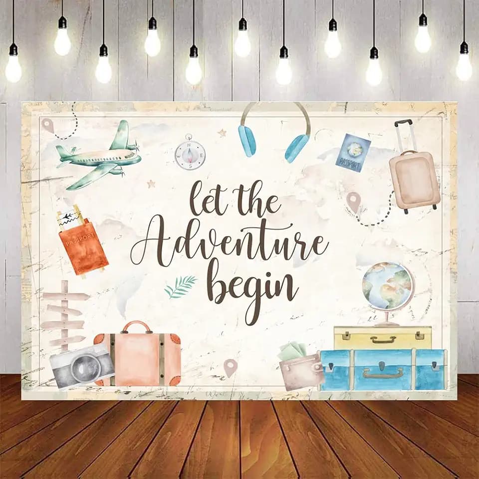 7x5ft Adventure Begin Baby Shower Backdrop Around The World Vintage Map Passport Background Aboard Airline Themed Birthday Destination Party Decorations