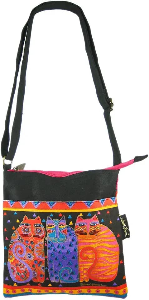 Laurel Burch Crossbody Purse Zipper Top 10"X10", Feline Friends, Multicoloured