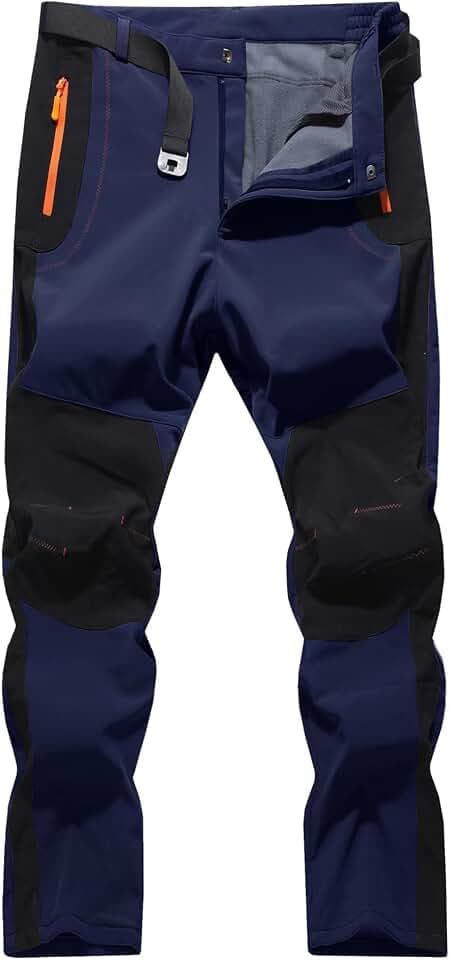 Men's Hiking Snow Ski Pants Softshell Fleece Lined Winter Water Repellent Outdoor Fishing Cargo Pants