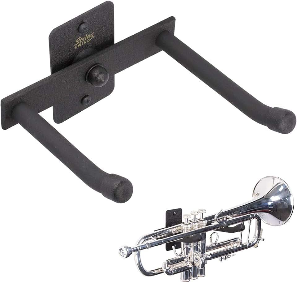 String Swing Horizontale Wandhalterung Trompetenhalter - Ständer für alle Trompeten inkl. Piccolo und Pocket Trompete - Musikinstrumente sicher ohne Hartschalenkoffer - Made in USA